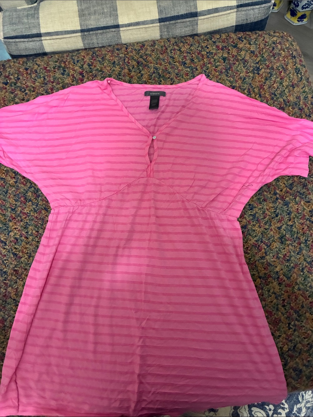 Liz Claiborne Bright Pink Striped V-Neck Tunic